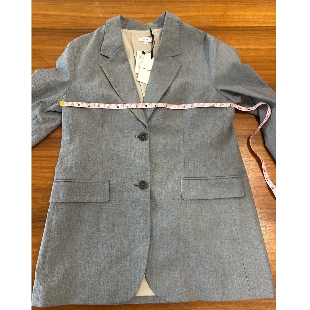 Iris & Ink Blazer Organic Cotton Size 10 Grey Two Button Professional Career - Picture 5 of 11